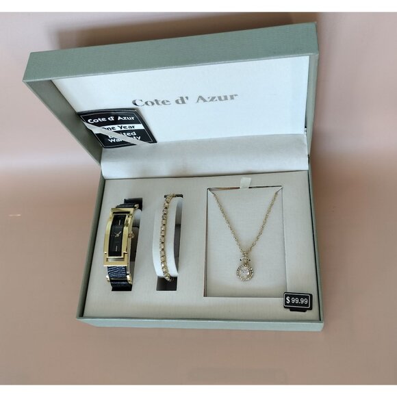 Cote D Azur Jewelry Set Watch Bracelet Necklace Gift Box Womens Career Accessory - Picture 13 of 16